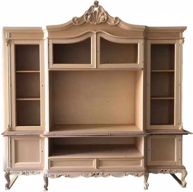 Parete porta TV classica barocco in legno grezzo Mobili 2G L/P/H: 258 x 60 x 255 cm – 3