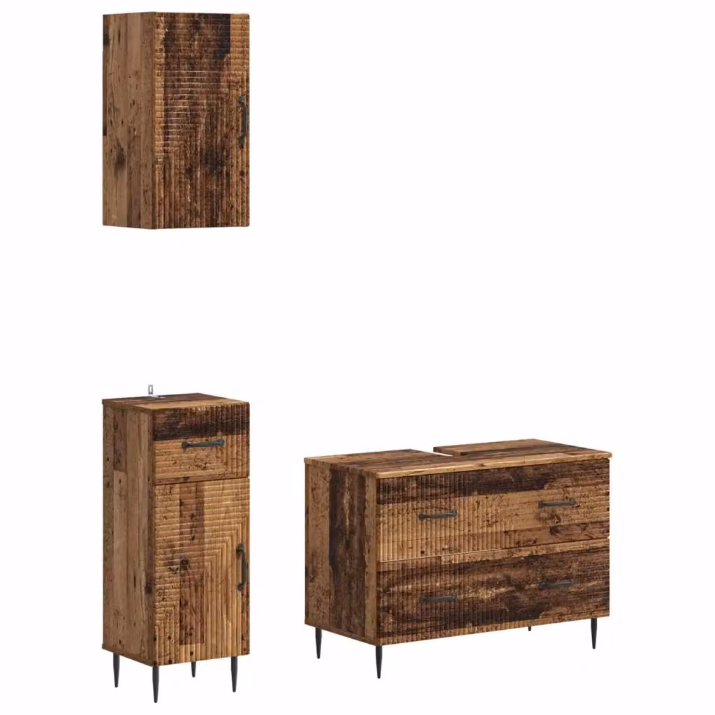 Set di mobili da bagno HAARLEM vidaXL in legno marrone, composto da 3 pezzi con mobile lavabo e pensili a parete – 2
