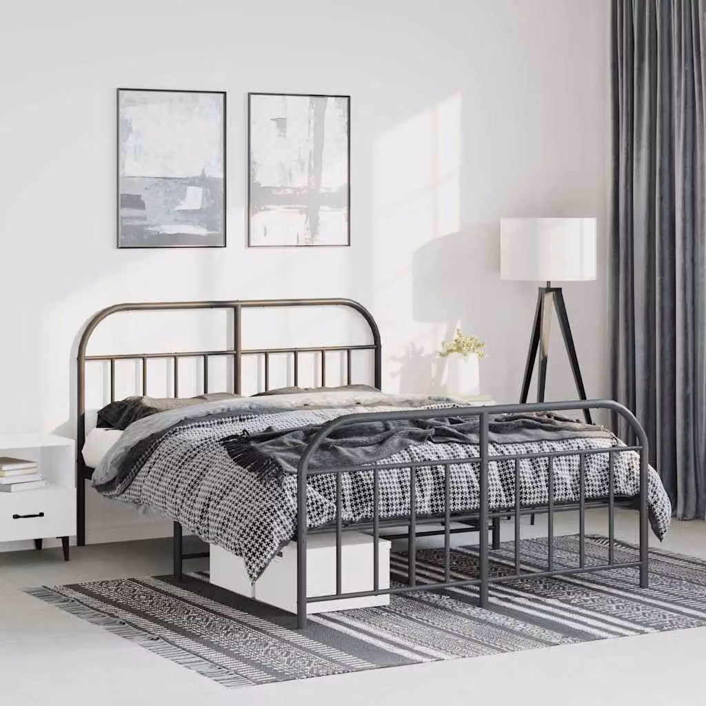 vidaXL Giroletto con Testiera e Pediera in Metallo Nero 150x200 cm