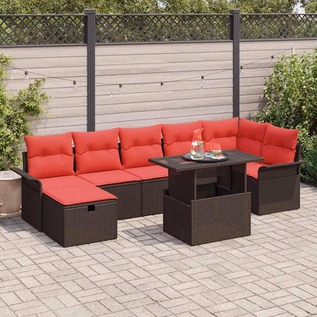 Maison Exclusive - Set da giardino composto da 8 pezzi, divano in rattan sintetico marrone