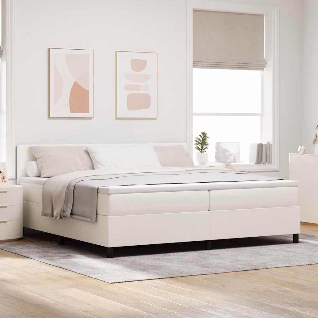 Maison Exclusive - Letto boxspring color crema e bianco, 200 x 200 cm, in velluto