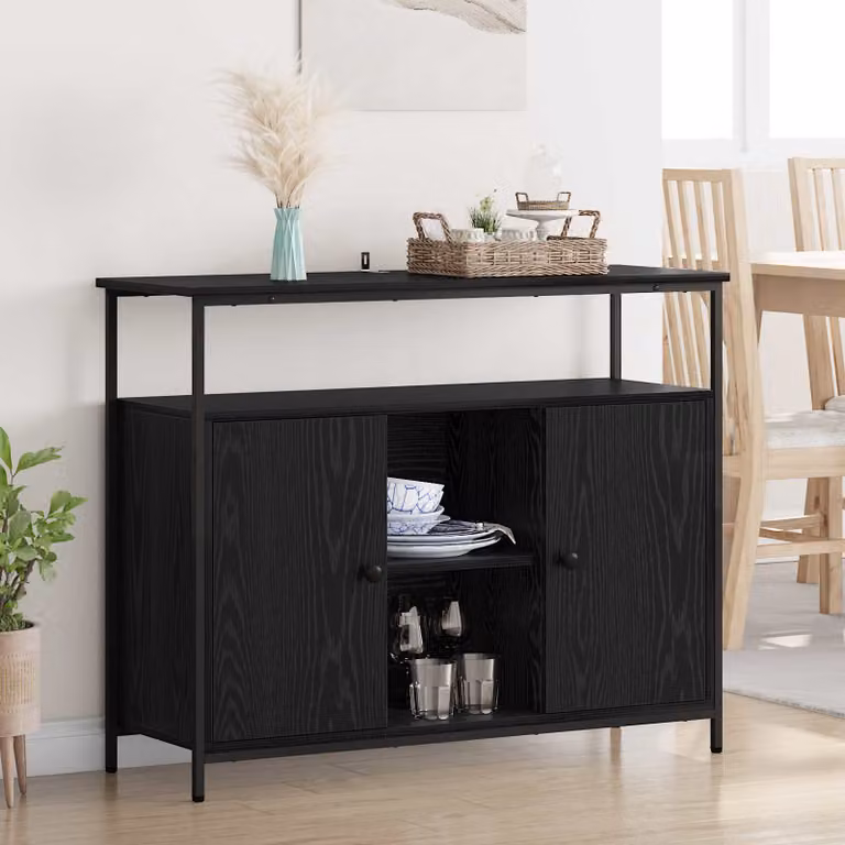 Credenza moderna vidaXL in legno ingegnerizzato MDF, colore nero, L 100 x P 35 x H 80 cm