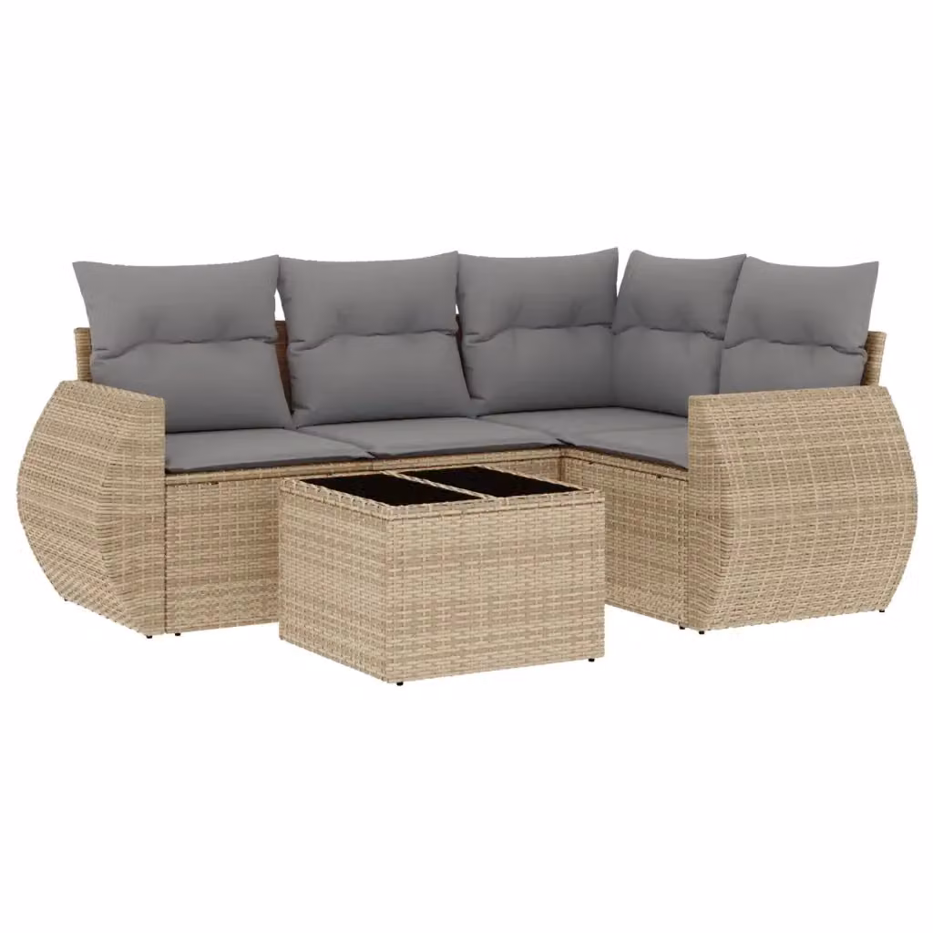 vidaXL Set Divano da Giardino a L 5 pz con Cuscini Beige e Tavolino in Polyrattan e Metallo – 2
