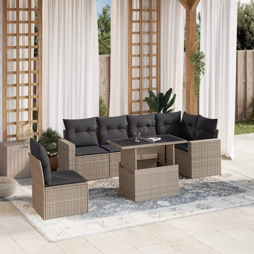 Maison Exclusive - Set Divani da Giardino 7pz con Cuscini Grigio Chiaro Polyrattan