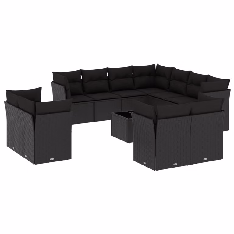 Set Divani da Giardino 12 pz con Cuscini Nero in Polyrattan