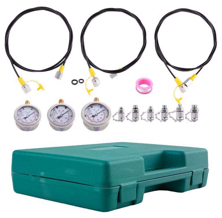 Kit per prove di pressione idraulica - Set di prova per l'impianto idraulico degli escavatori - Manometro 0–8600 PSI - Tester di pressione idraulica universale