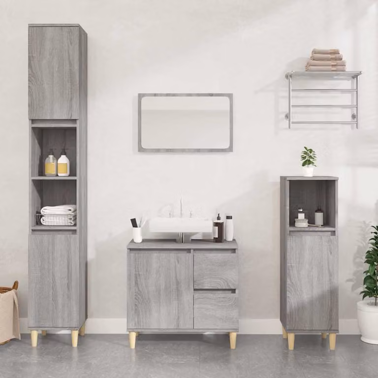 Armadietto da bagno moderno vidaXL in legno MDF grigio opaco L: 65 cm, P: 33 cm, H: 60 cm