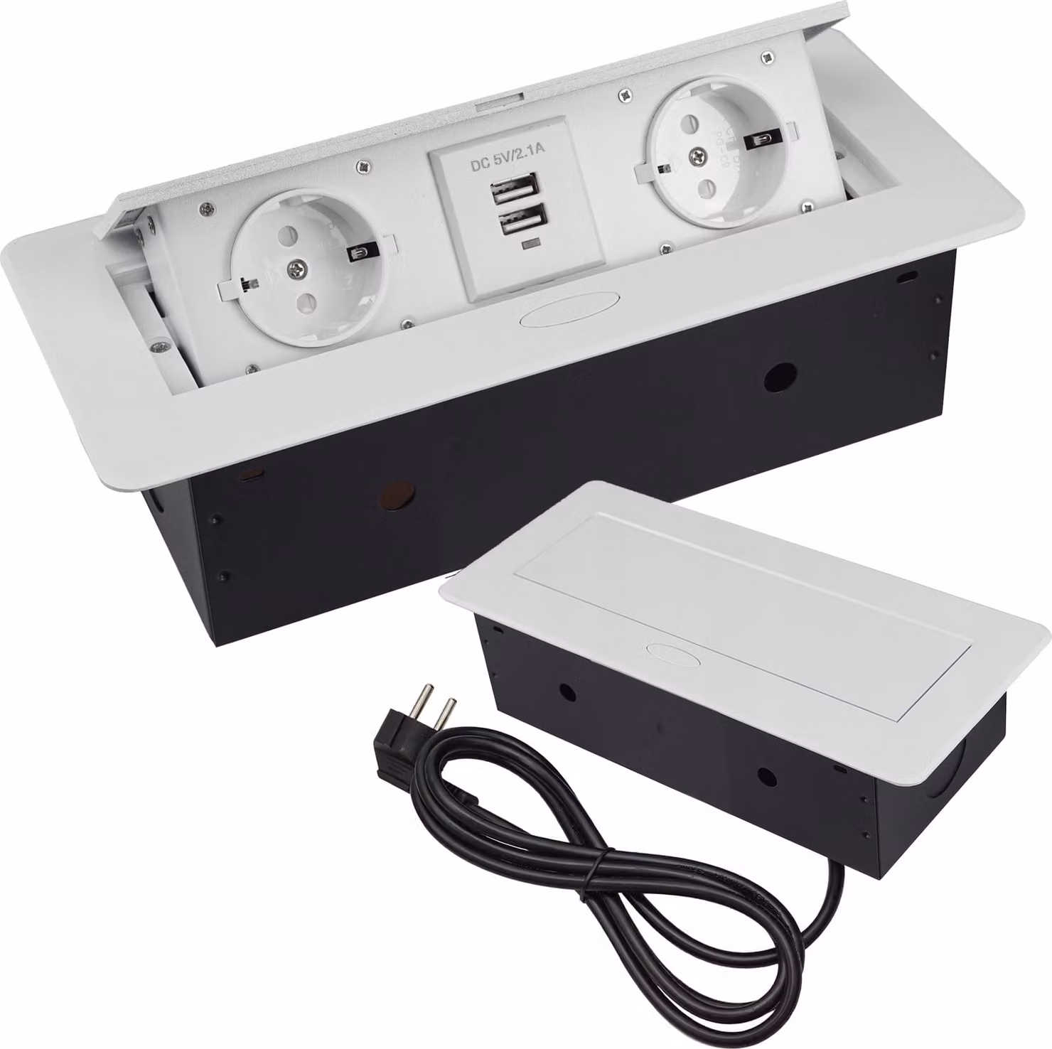 Prese da incasso, presa da tavolo, presa da cucina, presa a muro, doppia presa da 230V Schuko con due moduli USB, colore bianco