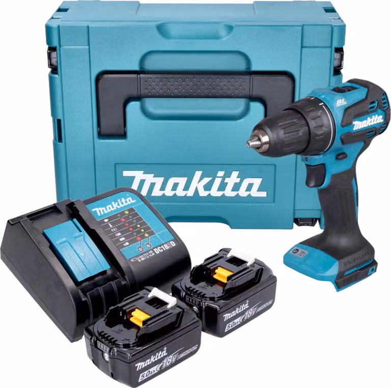Makita DDF 490 STJ Trapano avvitatore a batteria 18 V 65 Nm 1/2" Brushless + 2x batteria 5,0 Ah + caricabatteria + Makpac