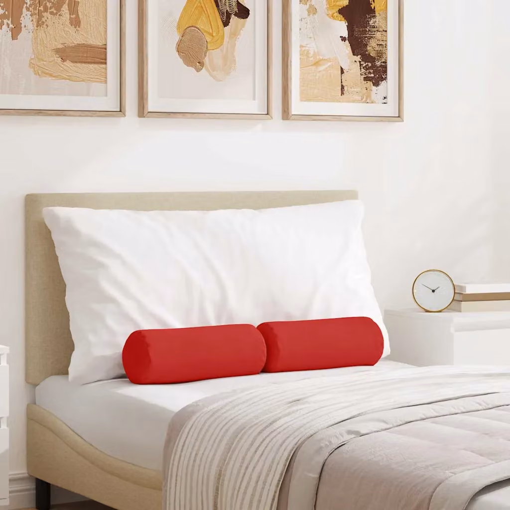 Set di 2 cuscini a rullo vidaXL in tessuto rosso con rivestimento lavabile, Ø 15 x 40 cm