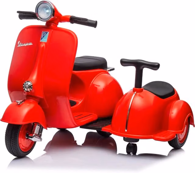 Piaggio Vespa con Sidecar Small Elettrica 6V per Bambini Rossa con Luci e Suoni