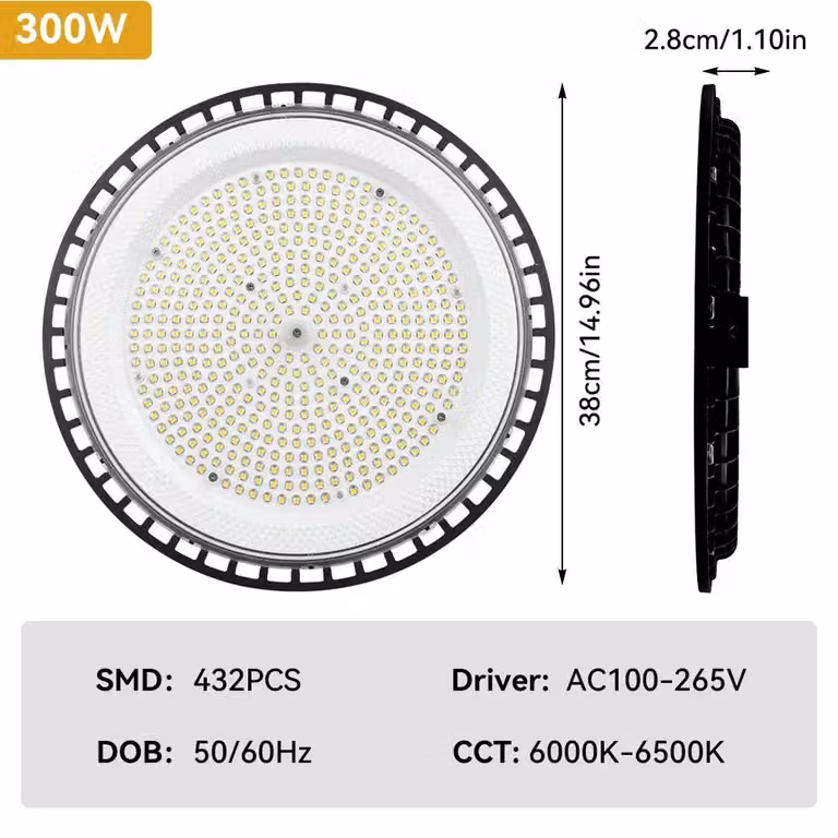 Lampada a LED ad alta luminosità - Illuminazione industriale UFO - 300 W - Adatta per magazzini e fabbriche - Alluminio - Alimentazione AC - Non dimmerabile