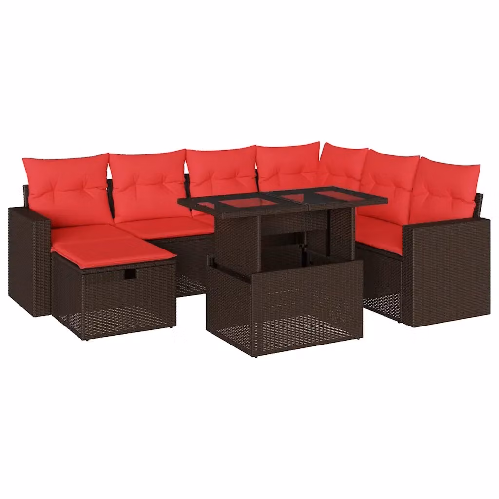 Set di divani da giardino vidaXL composto da 8 pezzi con cuscini marroni in polyrattan e struttura in metallo per esterno – 2