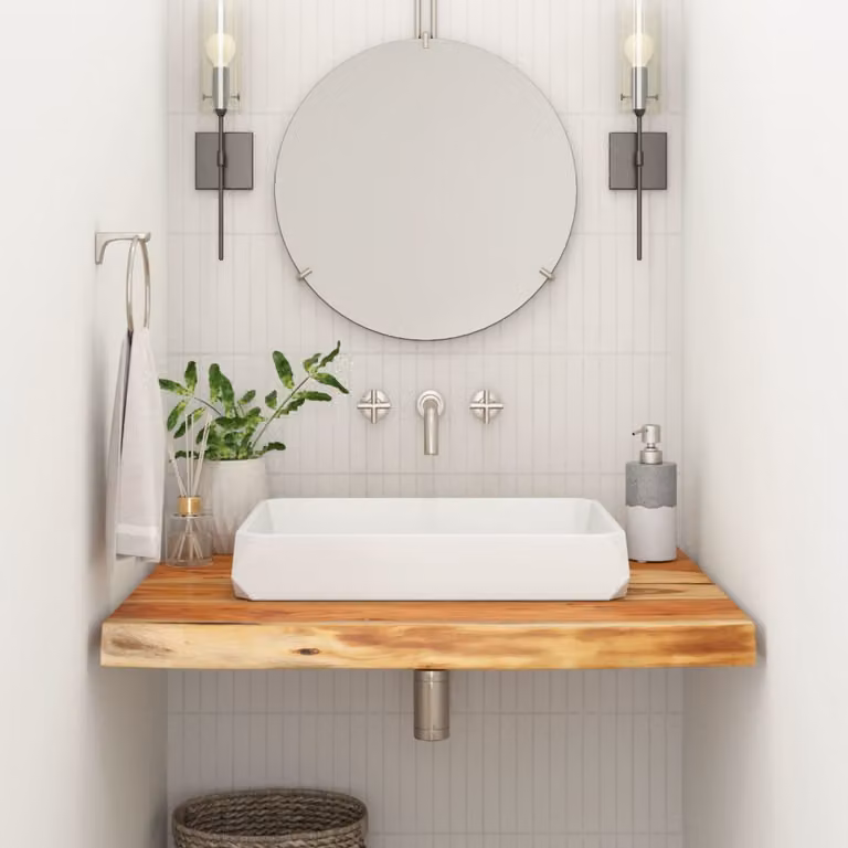 Piano Bagno Rettangolare vidaXL in Legno Massello di Acacia Marrone L: 80 cm, P: 60 cm, H: 2,5 cm