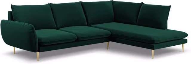 Divano angolare destro Vienna di Cosmopolitan Design in velluto verde bottiglia con 6 posti L/P/H: 275 x 185 x 95 cm – 1