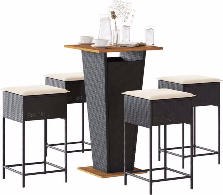 Maison Exclusive - Set da bar da giardino 5 pezzi con cuscini in polyrattan nero