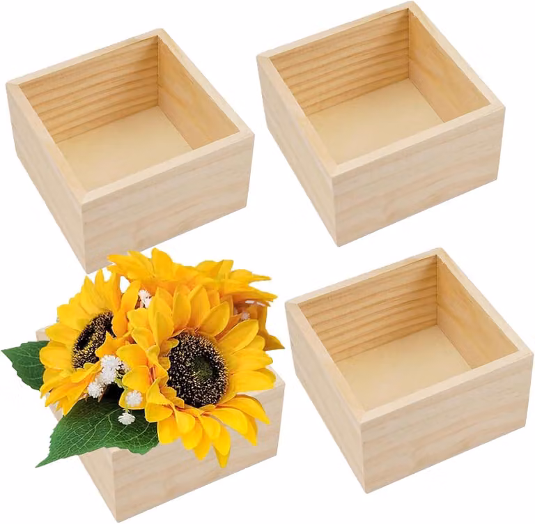 Scatole di legno per l'organizzazione, al naturale, dimensioni 10 x 10 x 6 cm, confezione da 4 pezzi, ideali per articoli da hobbistica e artigianato