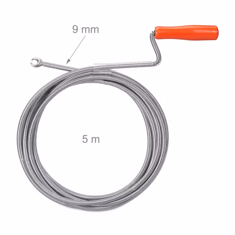 Relaxdays Spirale per pulizia tubi con gancio, pulizia meccanica dei tubi, WC, doccia, lavabo, acciaio, 9 mm x 5 m, argento