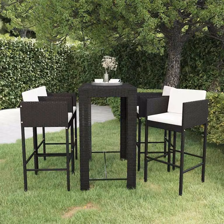 Set Bar da Giardino vidaXL in Polyrattan Nero con 5 Pezzi e Cuscini