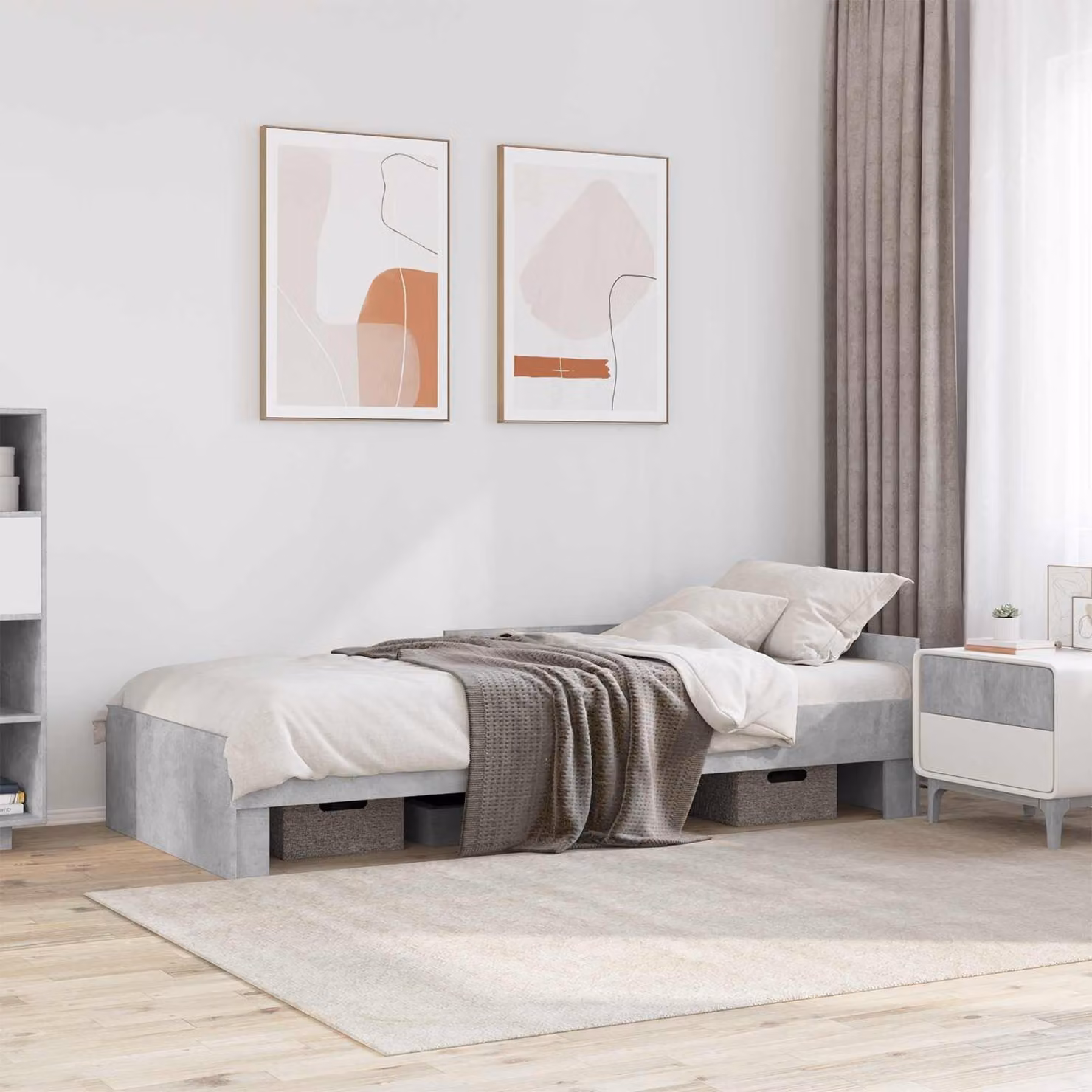 Struttura letto con testata vidaXL in legno MDF Grigio, L 80 cm x P 200 cm x H 103 cm