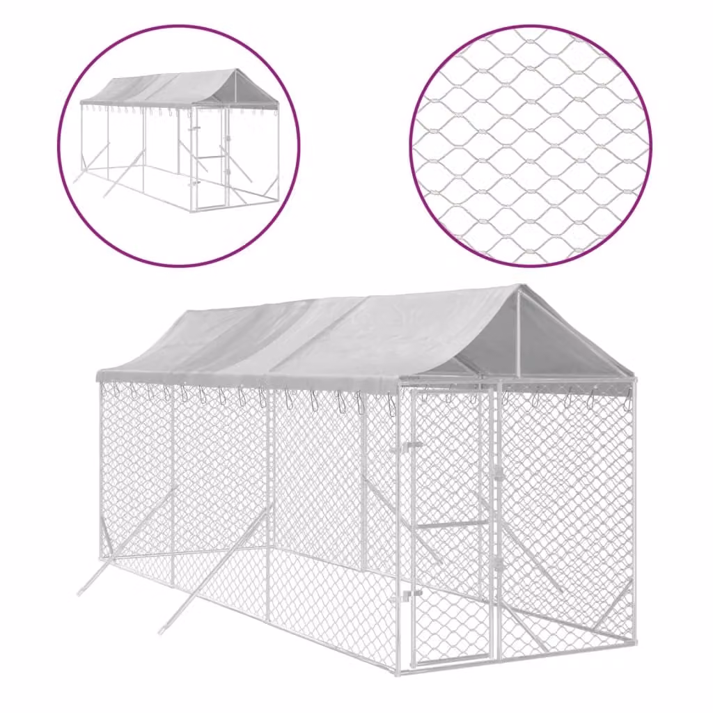 Cuccia Cani da Esterno Tetto Argento 2x6x2,5 m Acciaio Zincato