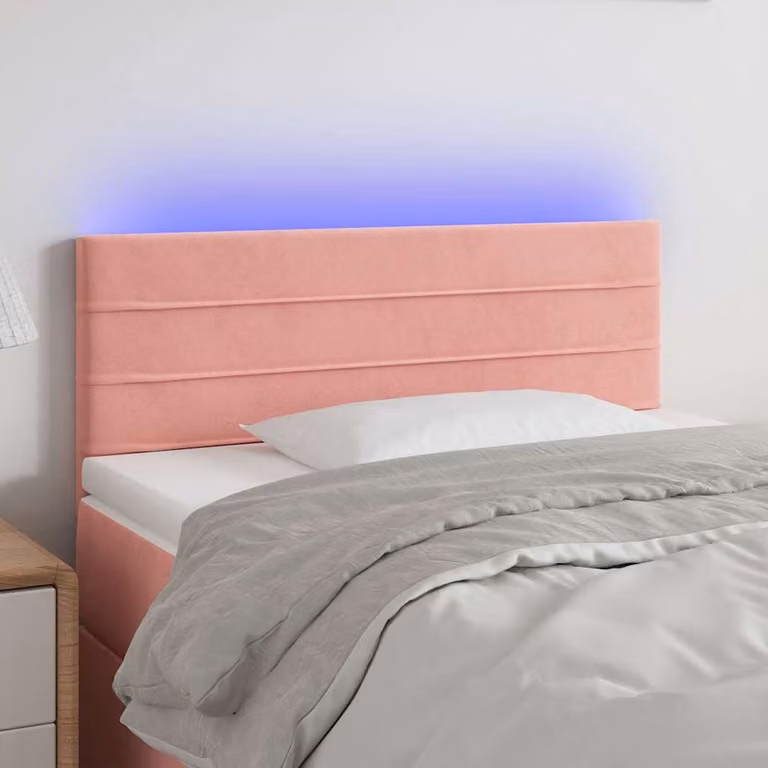 Testiera per letto vidaXL in tessuto rosa con illuminazione LED integrata e porta di ricarica USB, L: 90 cm, P: 5 cm, H: 78-88 cm