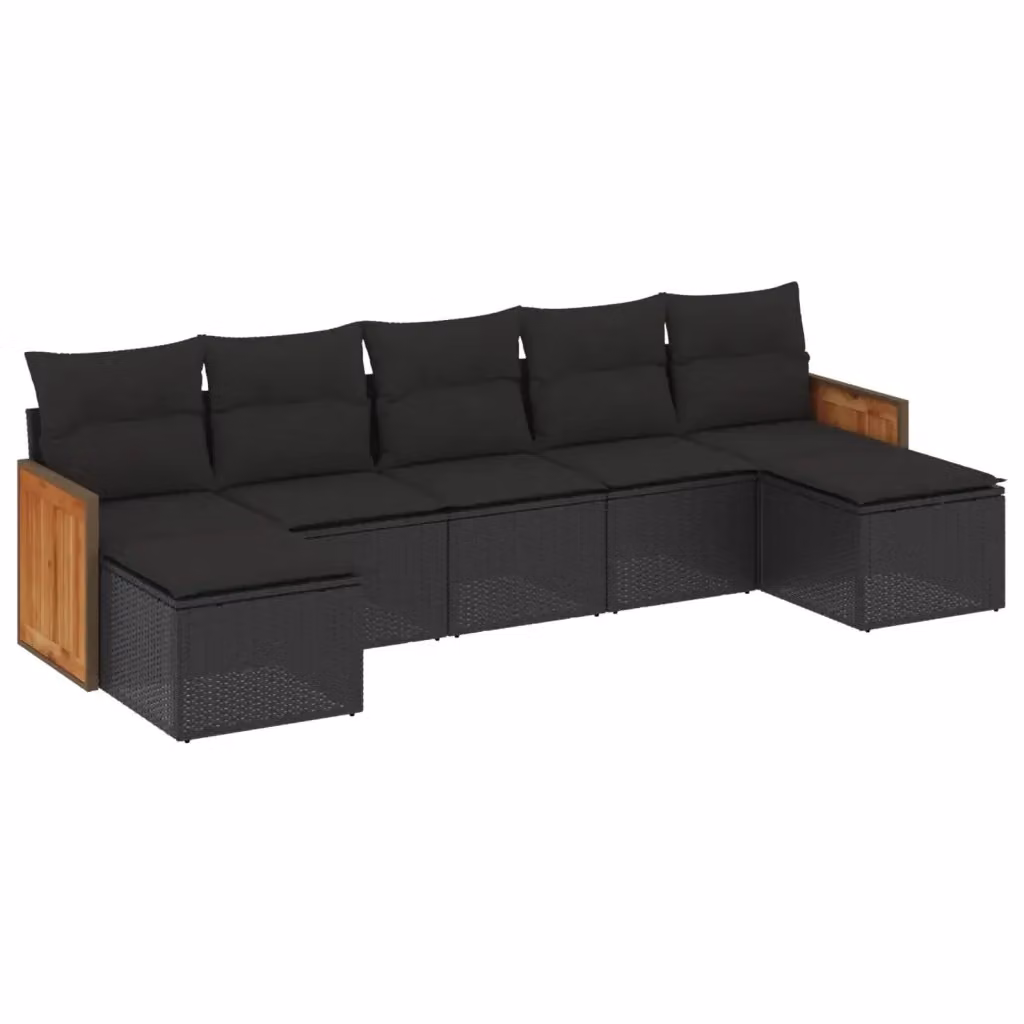 Set Divani da Giardino a L vidaXL in Polyrattan Nero con 7 Cuscini e Ottoman – 2