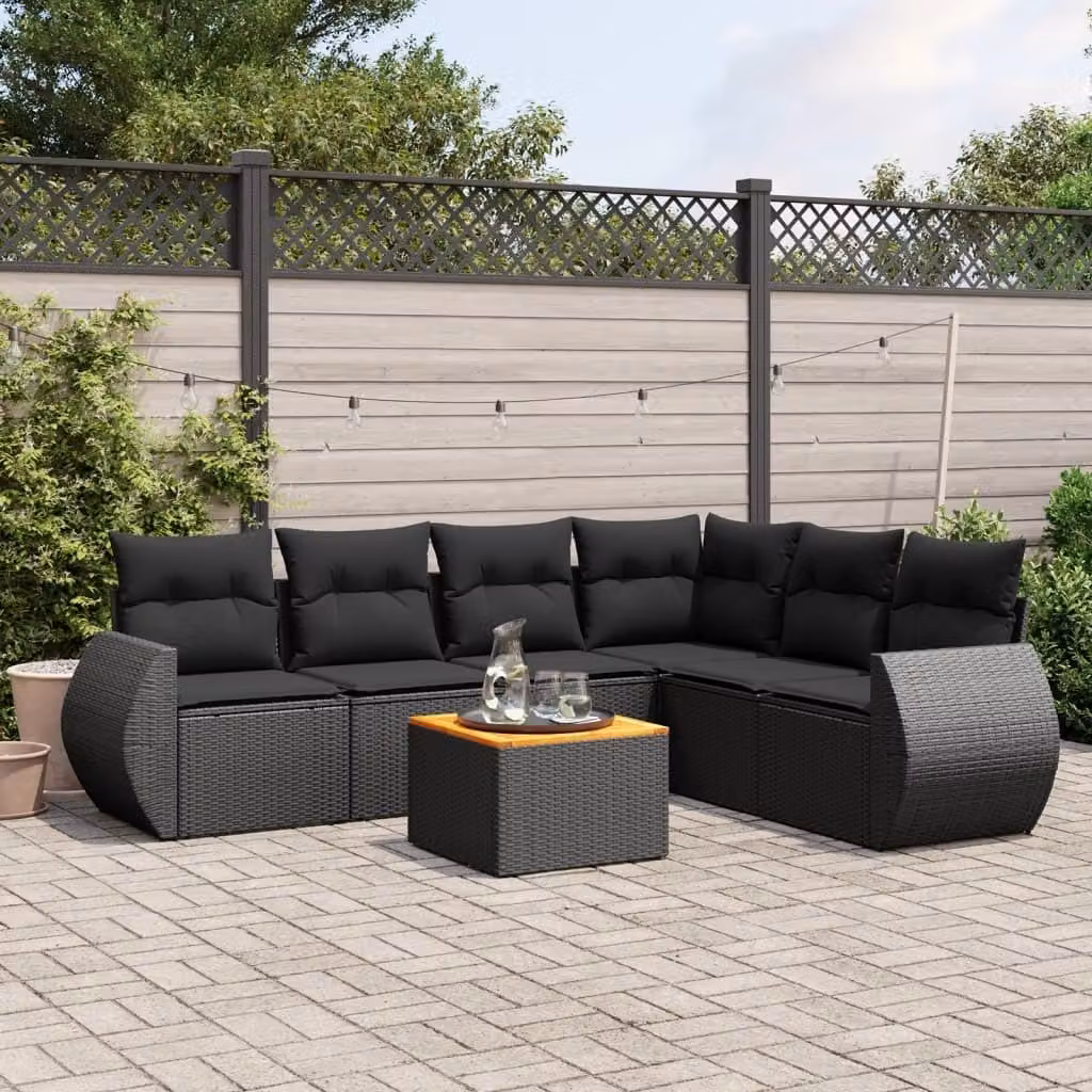 Maison Exclusive - Set da giardino 7 pezzi con cuscini in polyrattan nero
