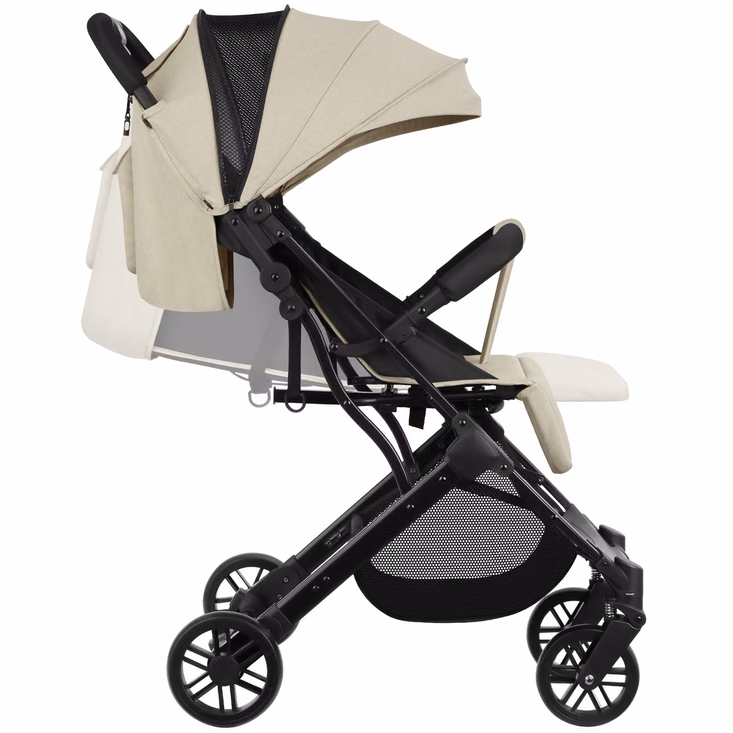 Buggy allround tectake pieghevole con una mano, ruote piroettanti e sospensioni, grigio/beige