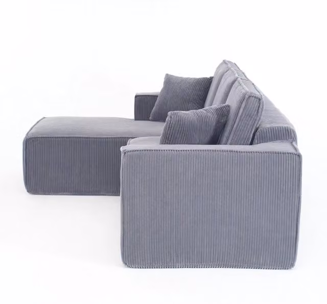Divano angolare modulare L in tessuto di velluto a coste grigio, sofa 2 posti con chaise longue, imbottitura in schiuma ad alta densità per soggiorno e appartamenti