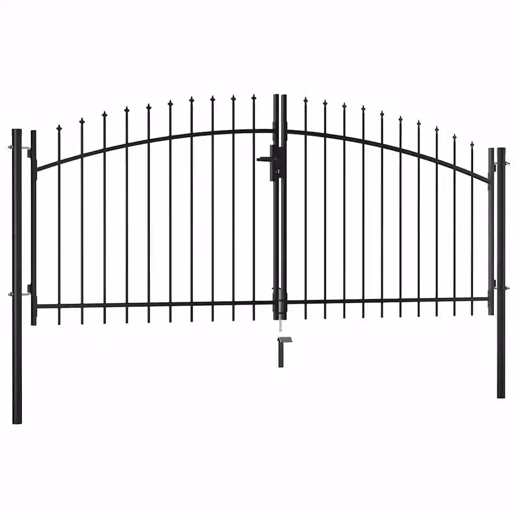 Cancello a doppia anta vidaXL Woerden in acciaio nero con punta a lancia L: 299,5 cm, H: 149,5 cm