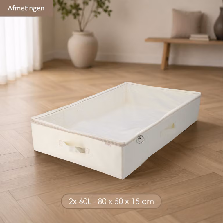 Set di organizer da posizionare sotto il letto, composto da 2 pezzi, colore beige, dimensioni 80 x 50 x 15 cm, ideali per riporre vestiti