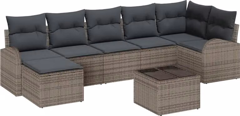 Set Divano da Giardino con cuscino 8 pcs Grigio Poly Rattan