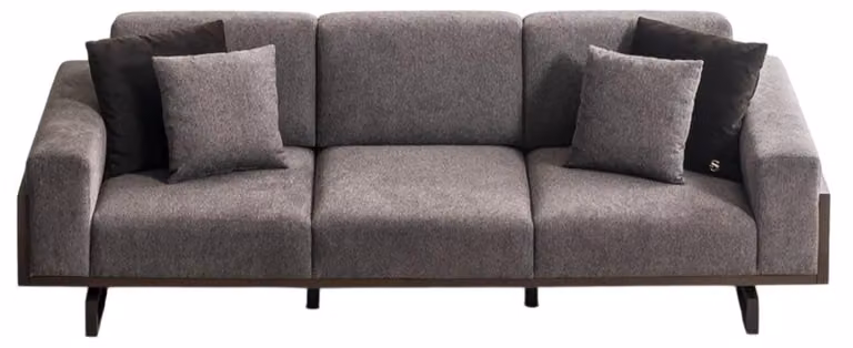 Graue Polstercouch Wohnzimmer 4-Sitzer Sofa Designer Holzrahmen