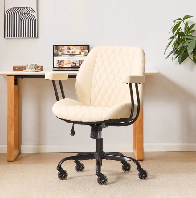 Sedia da ufficio ergonomica MODFU in ecopelle bianca con braccioli e ruote