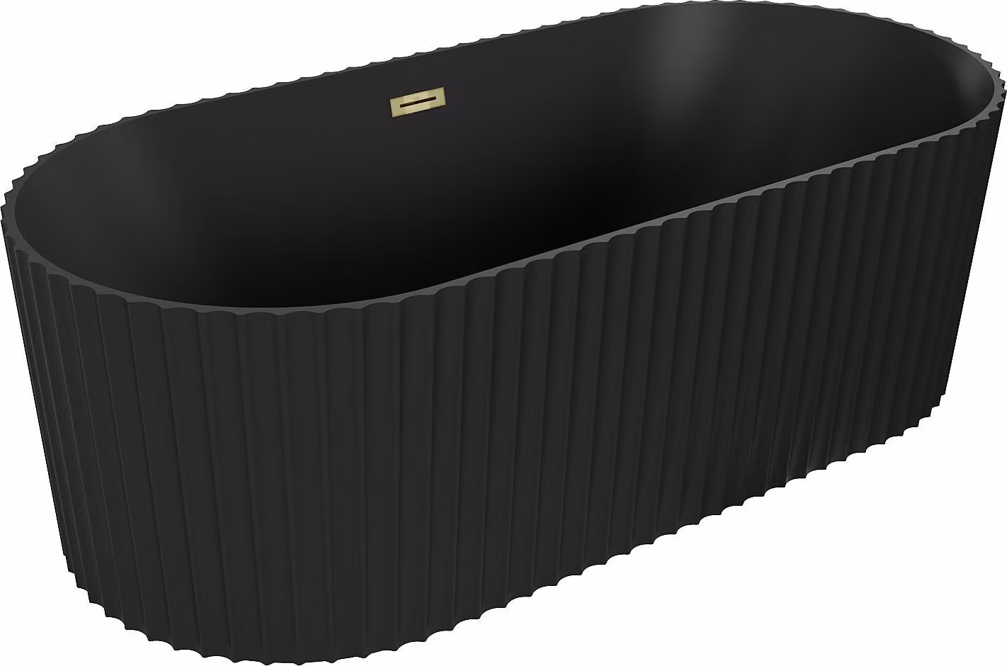 Mexen Paola vasca da bagno indipendente rigata 150 x 75 cm, nero opaco, troppo pieno oro - 52721507571-50