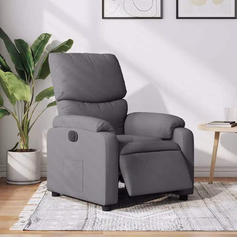 vidaXL Poltrona Elettrica Reclinabile in Tessuto Grigio con Braccioli e Funzione Auto-Return