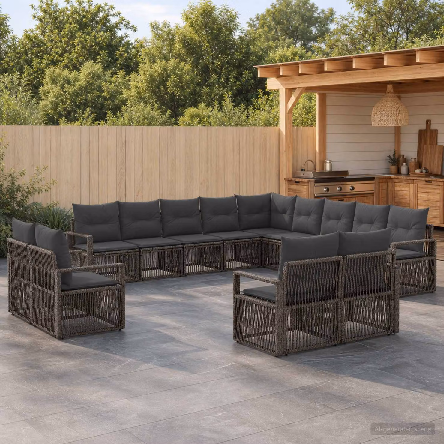 Set Divano da Giardino vidaXL 13 pz a Forma a L Grigio con Cuscini e Struttura in Metallo e Polyrattan