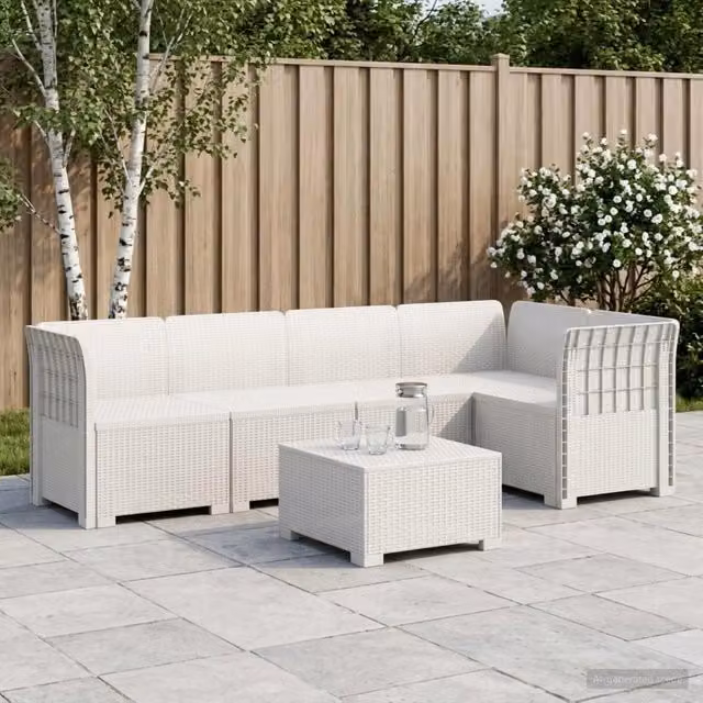 Divano da Giardino 5 Posti Stile Rattan PP Bianco 3444032