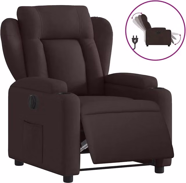 Poltrona | Sedia Relax Elettrica Reclinabile Marrone Scuro in Tessuto