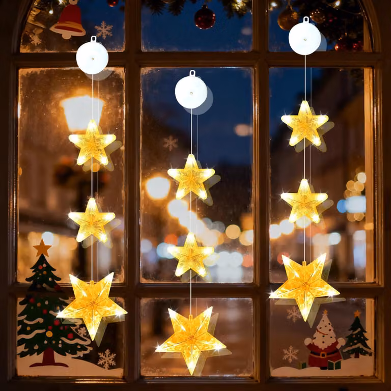 Catena luminosa a LED con stelle, confezione da 3 pezzi, alimentata a batteria, con 2 modalità