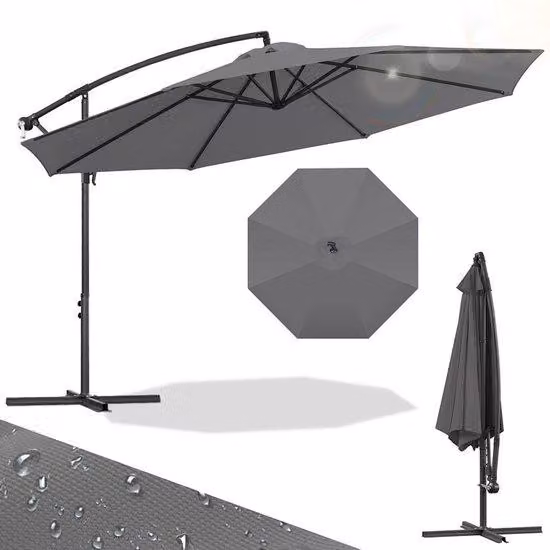 Ombrellone da esterno da 350 cm per balcone, terrazza o giardino - Tessuto in poliestere con protezione UPF 50+ anti-UV - Regolabile e inclinabile per creare ombra in qualsiasi momento - Struttura in metallo robusta e 8 doghe - Include base a croce - Impe