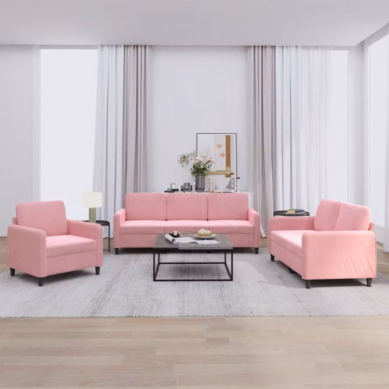 Set di divani 3 pezzi vidaXL in velluto rosa con design moderno per il tuo soggiorno