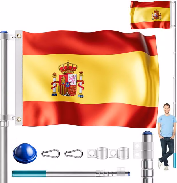 Asta per bandiere in alluminio 630 cm inclusa bandiera della Spagna