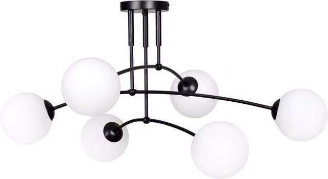 Lampadario Emibig Pregos 6 nero vetro bianco 6xE14