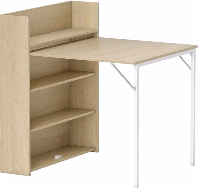 Tavolo da pranzo salvaspazio con ripiani, design industriale, 78,5 x 91 x 93 cm, rovere