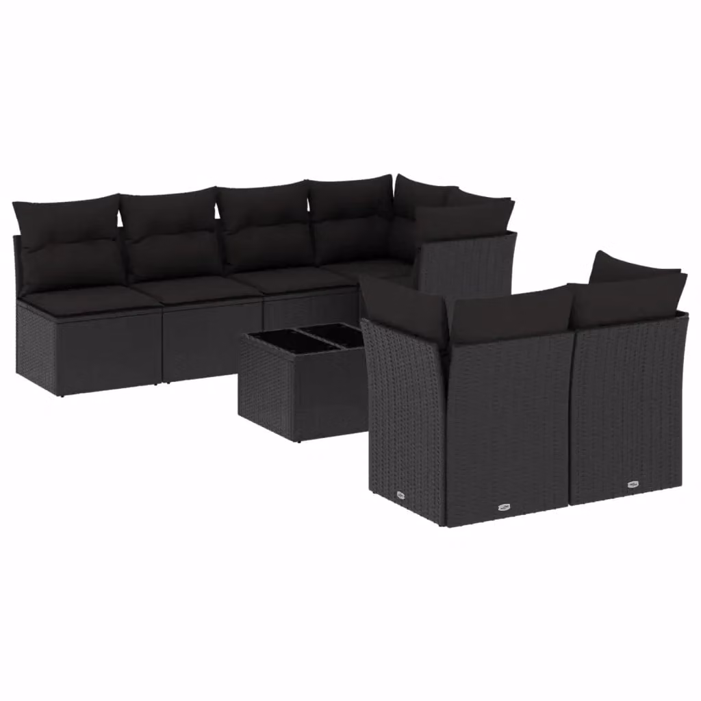 vidaXL Set Divani da Giardino a L con Cuscini 8 pz in Polyrattan Nero e Tavolino da Esterno – 2