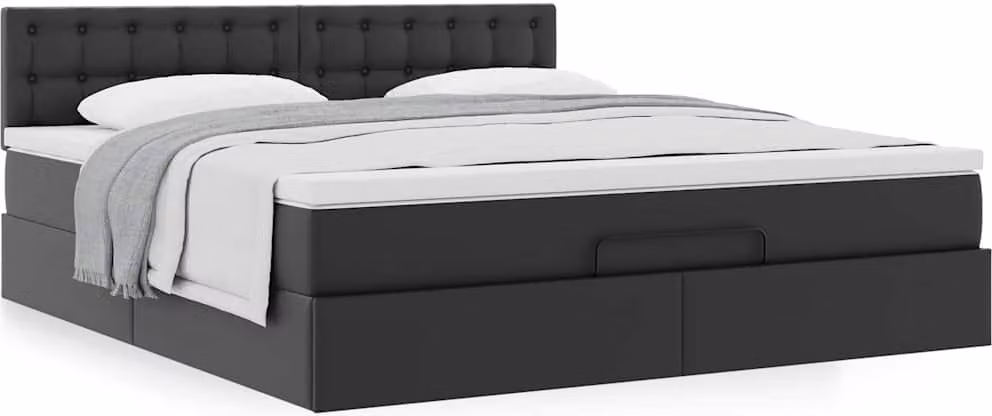 Struttura Letto Pouf con Materasso Nero 160x200 cm Pelle finta