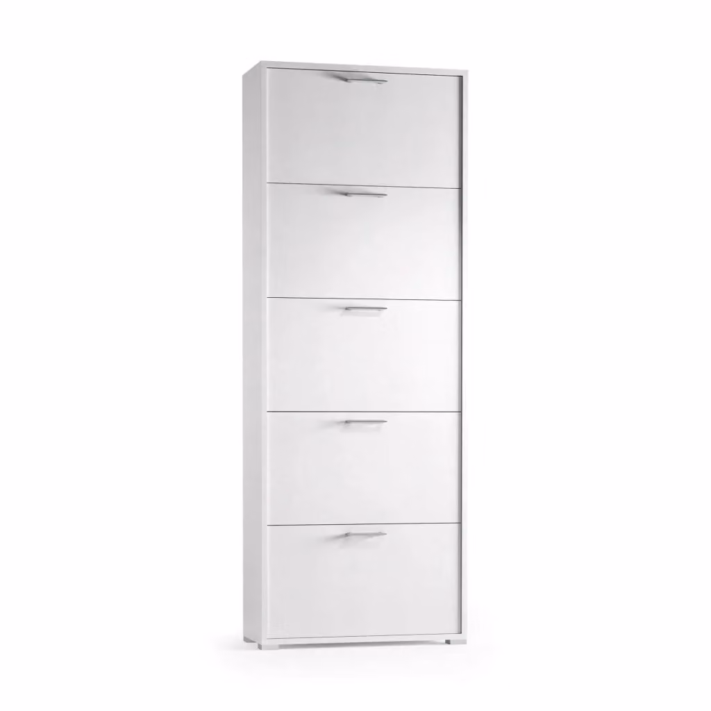 Scarpiera Amigo DMORA, Mobile multiuso da ingresso con 5 ante a ribalta, Armadietto moderno Bianco, L: 67 cm, P: 18 cm, H: 184 cm – 2