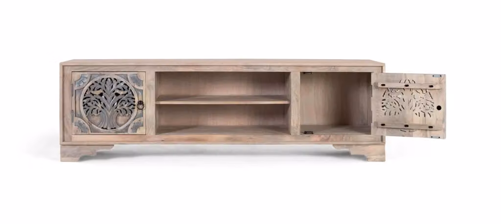 Mobile TV in legno di mango e metallo marrone stile rustico Giner Y Colomer L: 75 cm, P: 40 cm, H: 10 cm – 2